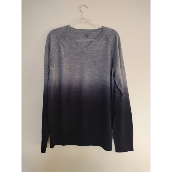 Johnston & Murphy Sweater Mens‎ XL V Neck  Grey Black Ombre 100% Merino Wool - Picture 2 of 7